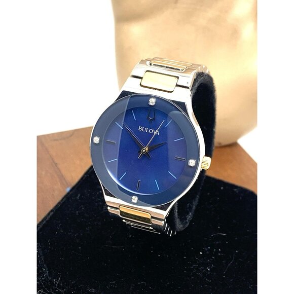 Bulova Women's Watch 98R273 Blue Dial Diamond Accent Two Tone Stainless Steel - Picture 1 of 14